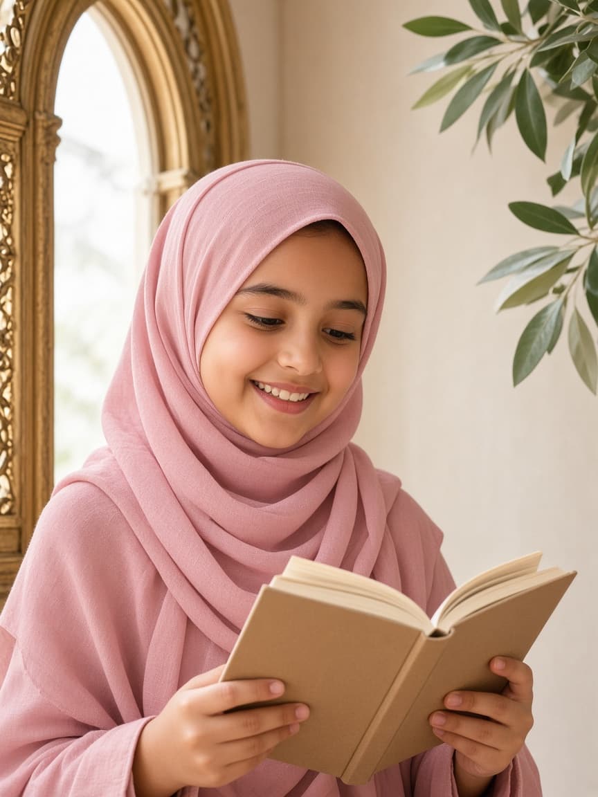 طفلة تقرأ بسعادة